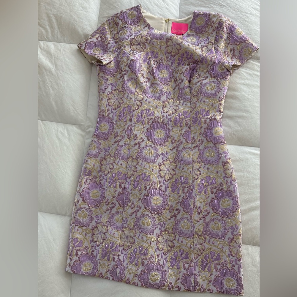 NWT Lily Pulitzer Gail Shift Floral Brocade Dress in Purple and Gold-Sz 4
